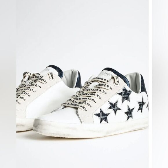 Zadig & Voltaire White and Dark Blue Star Sneakers S/N SKAB1703F SZ 38 - Picture 1 of 16